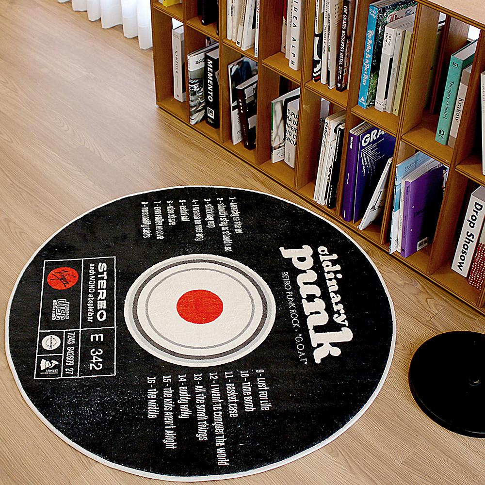 100(cm) 리에르 스튜디오 CD 원형 디자인 현관 주방 침실 거실 서재 레트로 극세사 발매트 러그