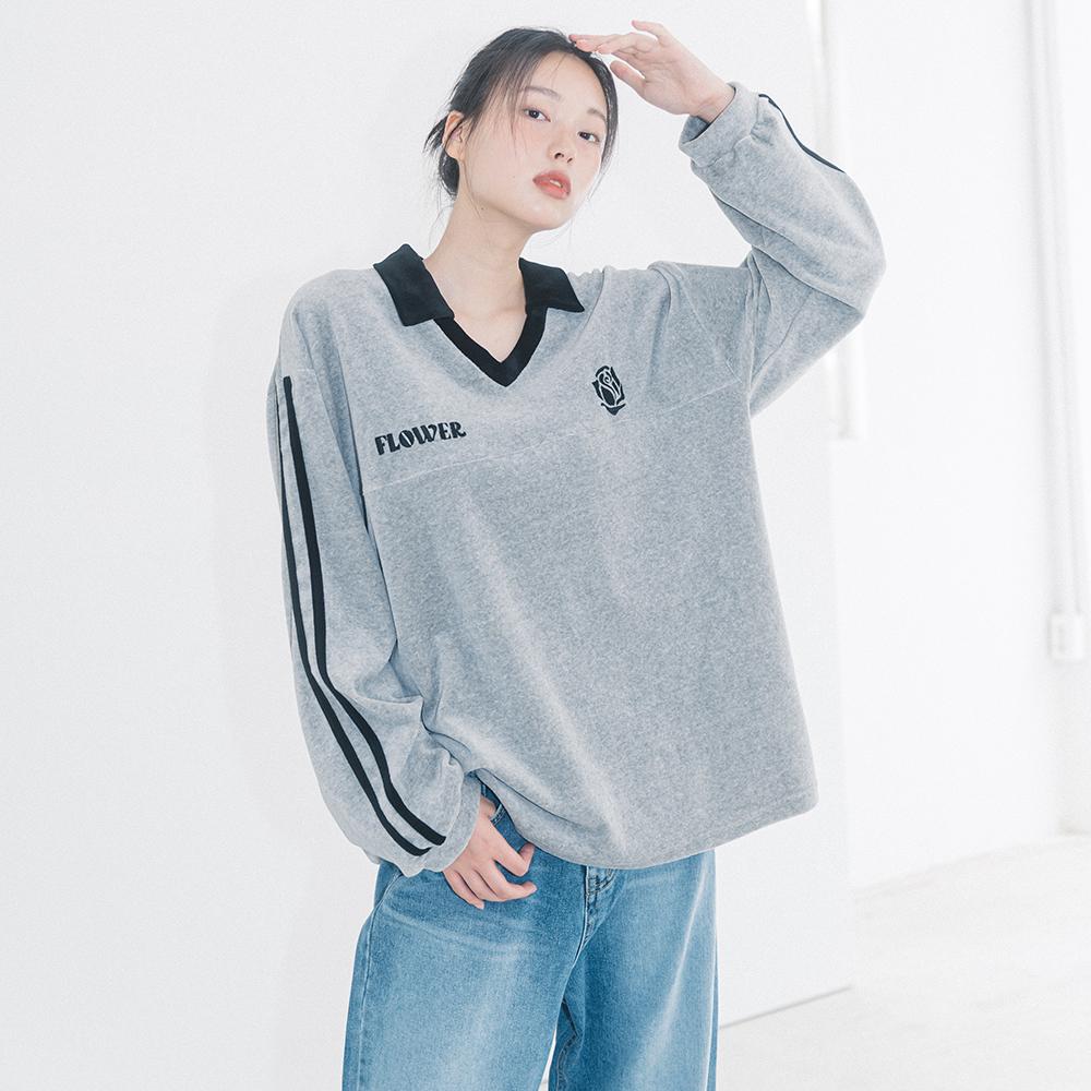 OVERSIZE VELOUR V-NECK L/S TEE(GREY) 03.22 배송예정