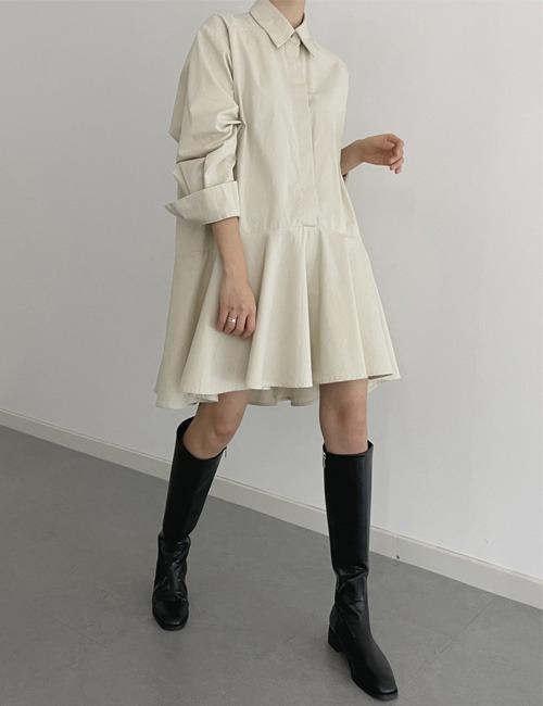 라운지401 언발 플레어 피치 기모 셔츠 원피스 [2color]