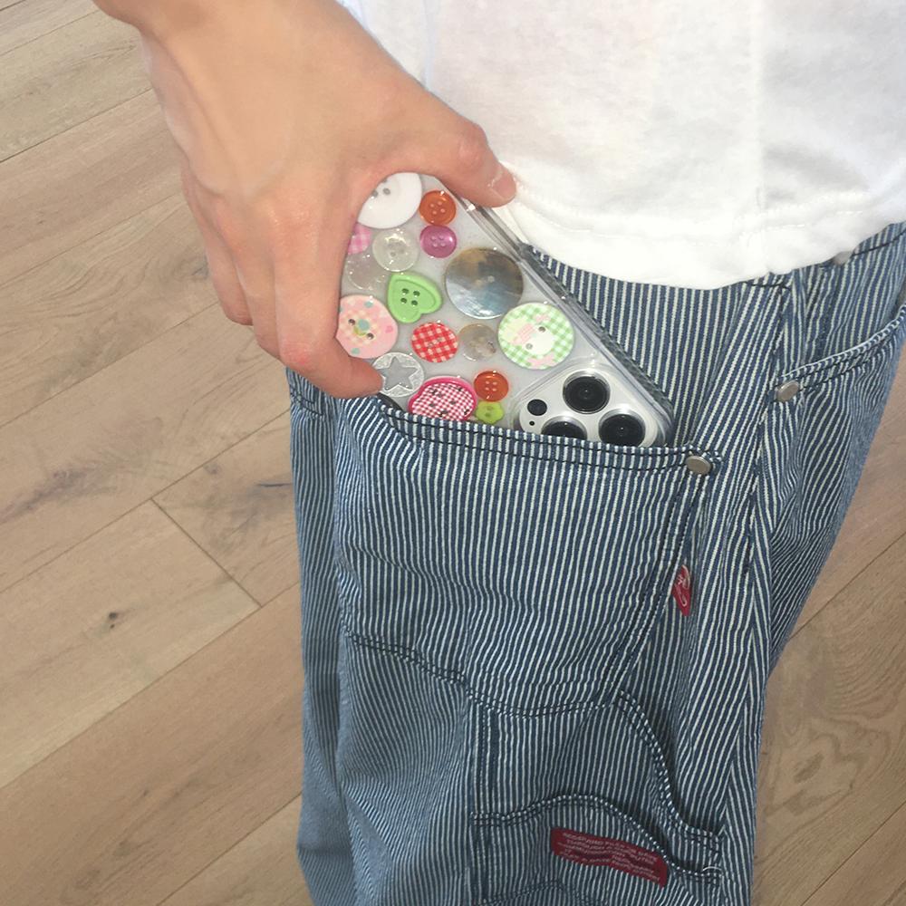 아울러마켓 톤톤 빈티지 단추 글리터 레진 투명 아이폰케이스