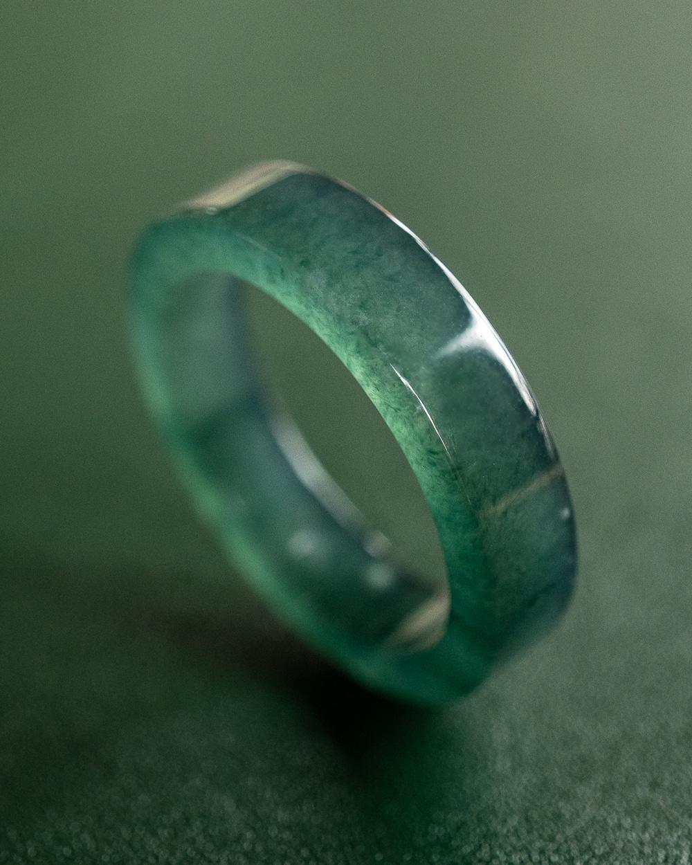 A 제이드 비취 옥반지 경옥 포레스트그린 플랫 Forest Green