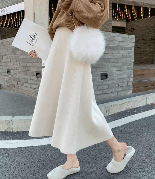 이거자나 [🥇🥇🥇보온성1위/퀄리티1위/인기급상승/당일배송] 가을 겨울 치마 허리 밴딩 롱 하이웨이스트 플레어 스커트 파스텔톤 여행룩 휴가룩 하객룩 데일리룩 데이트룩 A라인 니트 롱 스커트 이거자나 [8Color]