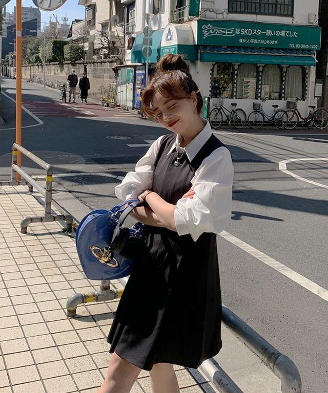 [도쿄 #ootd] 아메카지 플리츠 라운드 미니 원피스 뷔스티에 민소매 나시 OPS 주름 테니스 미니 스커트 가을 레이어드 하객룩 가능