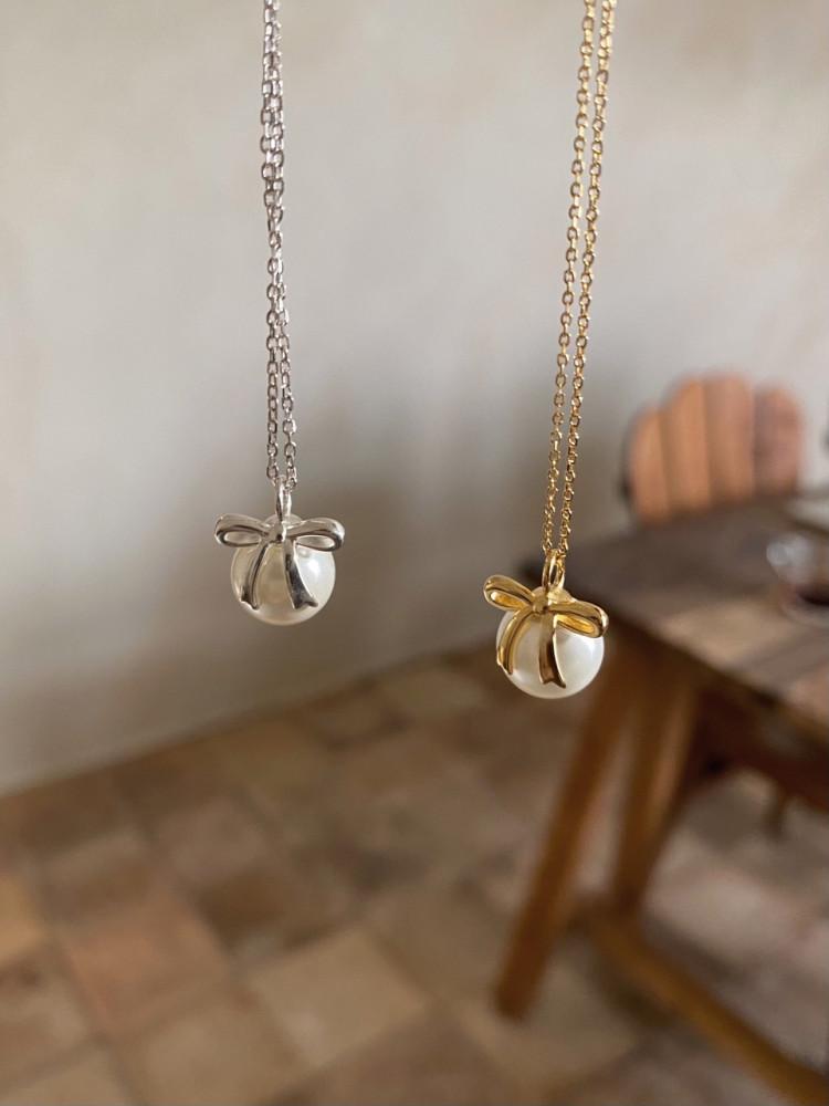 퓨어비 (925실버) pure ribbon necklace 퓨어 리본 진주 은목걸이