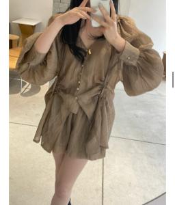 유베러 브이넥 블라우스 투피스 새상품