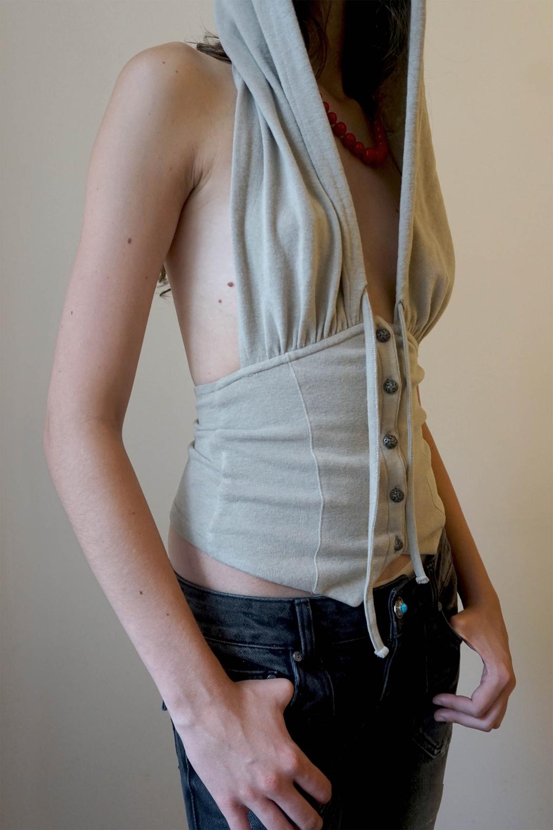 Classic Sleeveless Hoodie Beige