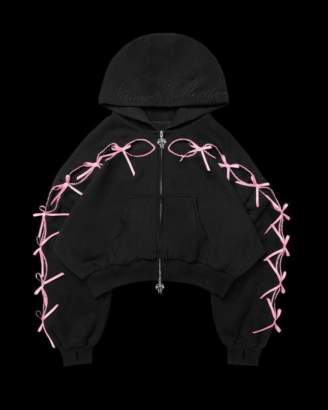 PRINC355 RIBBON CROP ZIP HOODIE BLACK - XS