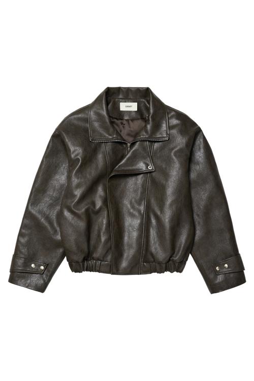 DEINET FAUX LEATHER BOMBER JACKET IN BROWN