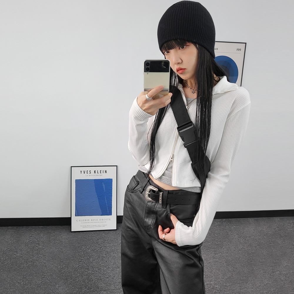 투웨이 집업 지퍼 긴팔 골지 가디건 티셔츠