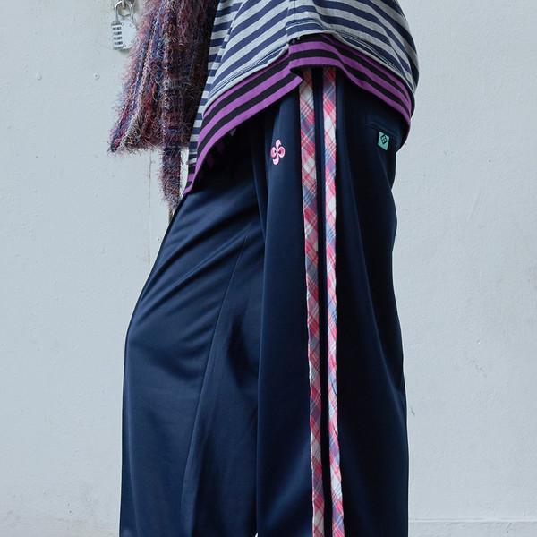 CHECK TRACK PANTS / navy