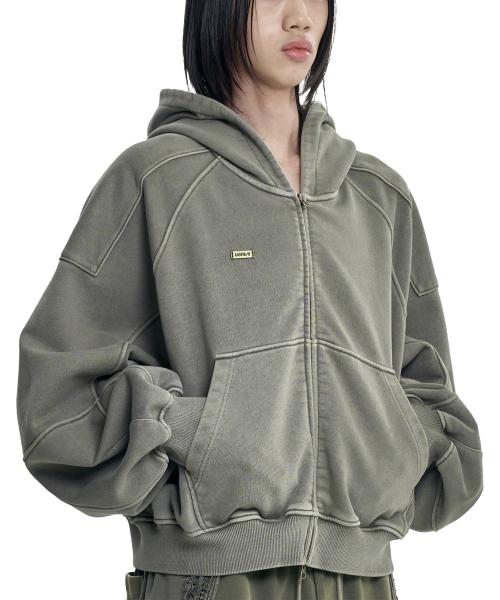 아조바이아조(AJOBYAJO)  Vintage Pigment Zip-Up Hoodie [LIGHT KHAKI] - 사이즈 & 후기 | 무신사