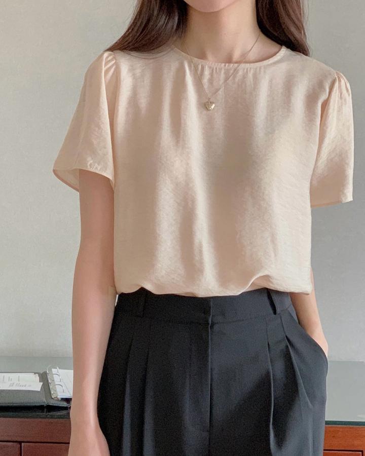 디투링크 (당일)리브레 로에 블라우스 찰랑 레이온 여성 심플 무지 라운드 여름 하객룩 출근룩 반팔(83848)