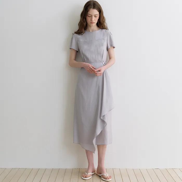 comos 1727 drape wrap button dress (ash blue)