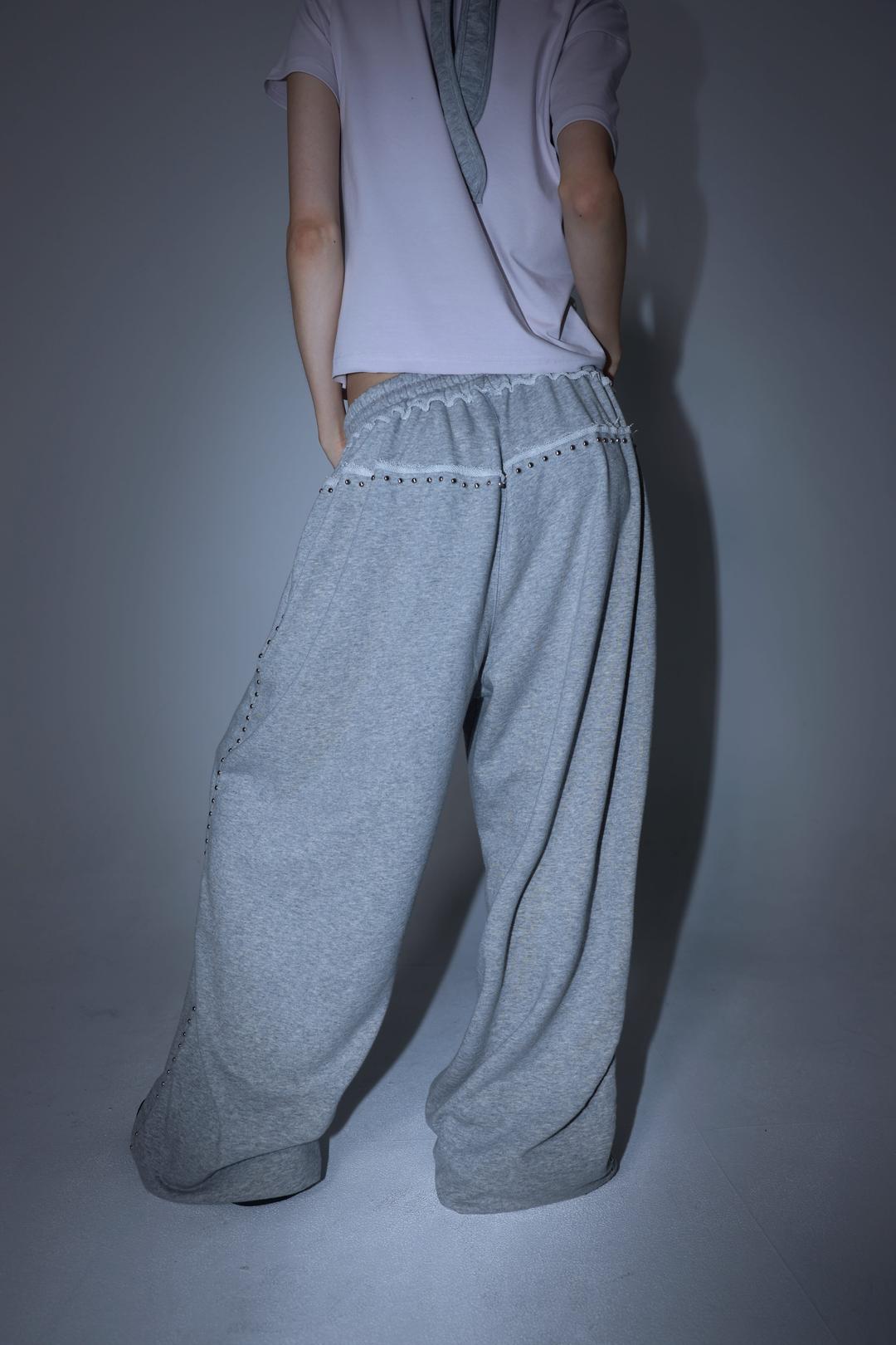 Line stud string sweatpants (Gray)