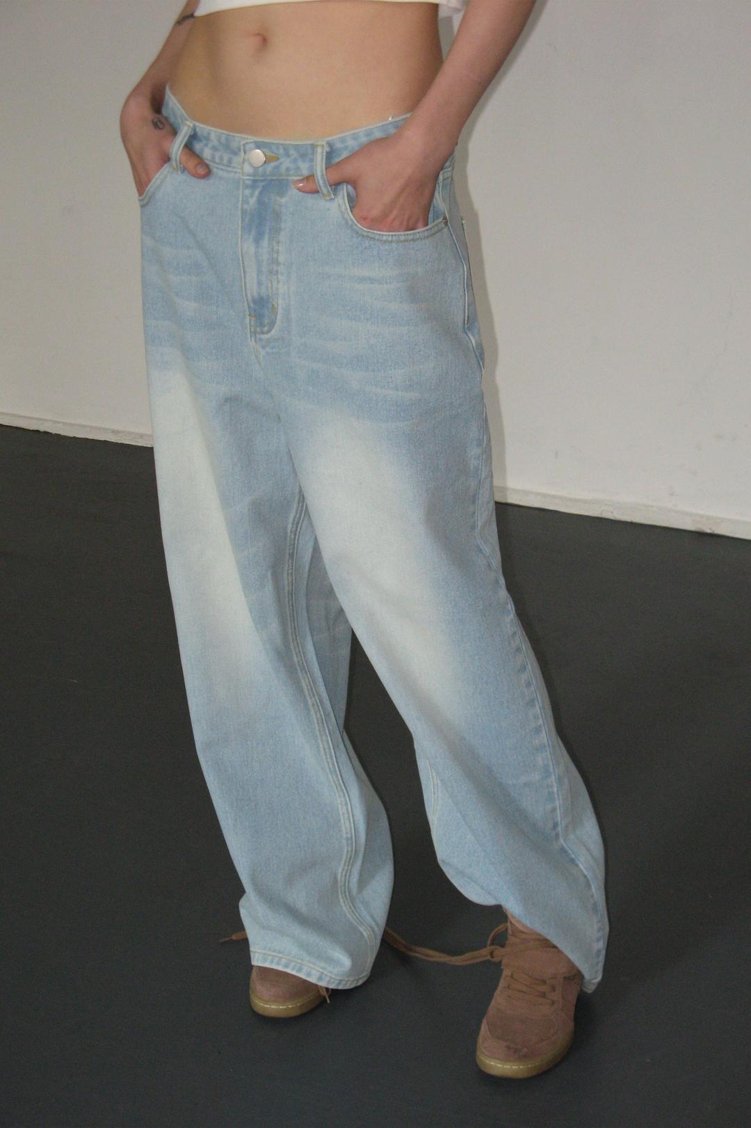 [6/18 예약배송] E-Hotfix Logo Denim Pants - Light blue