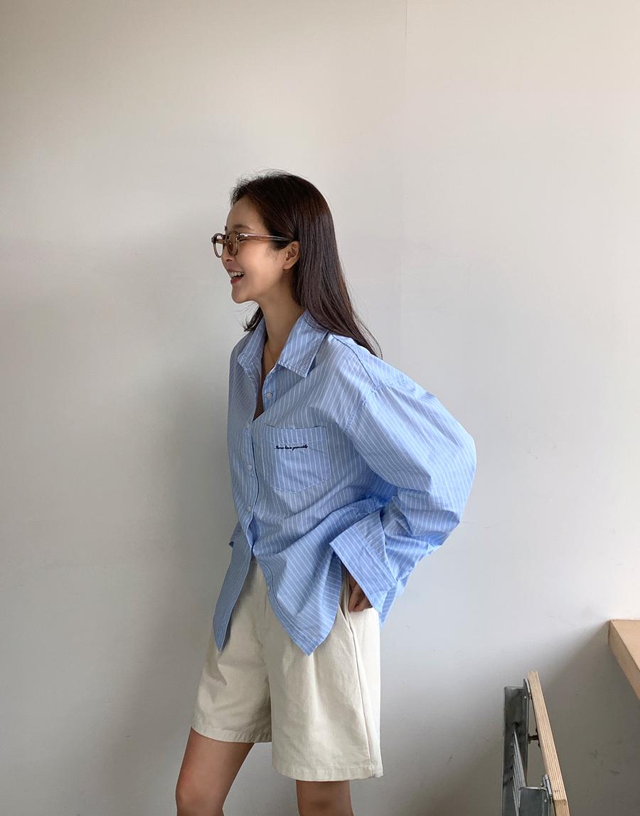 자수 스트라이프 셔츠
