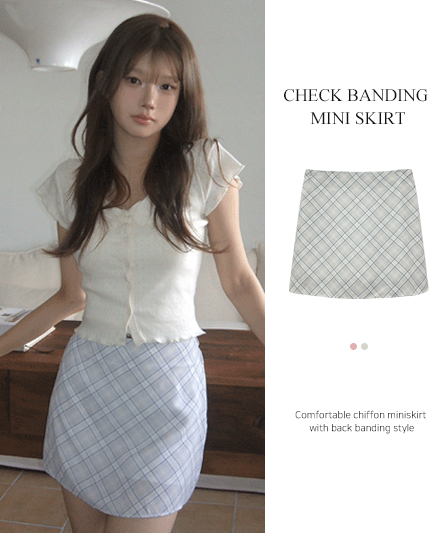 [Skirt] Chiffon Checkered Banding Mini Skirt - 2 colors
