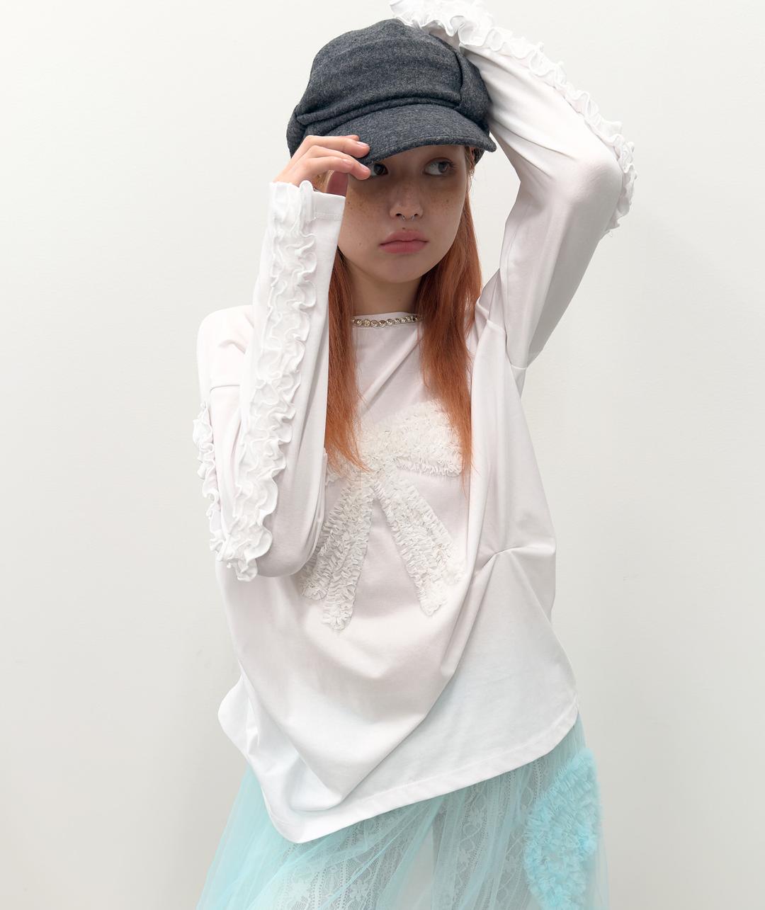 Ruffled Ruched Top [White]