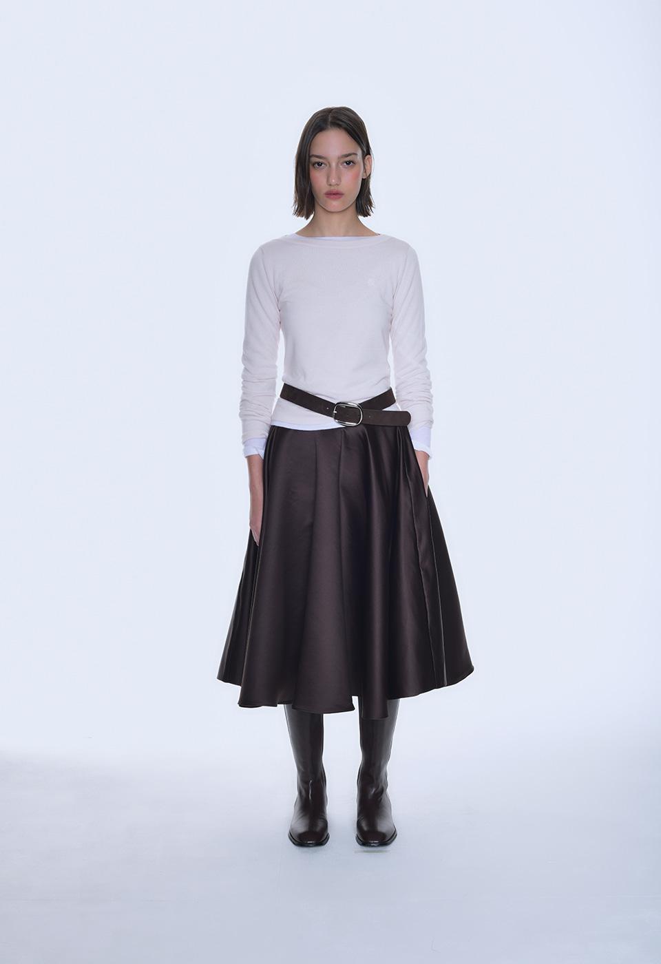 BELLA JAPANESE FLARE MIDI SKIRT (BROWN)