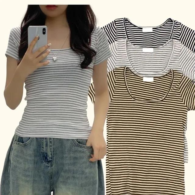 [슬림여리핏/핏보장] 제나 라운드 줄무늬 단가라 반소매티셔츠 여름반팔 기본티셔츠 (3Col)