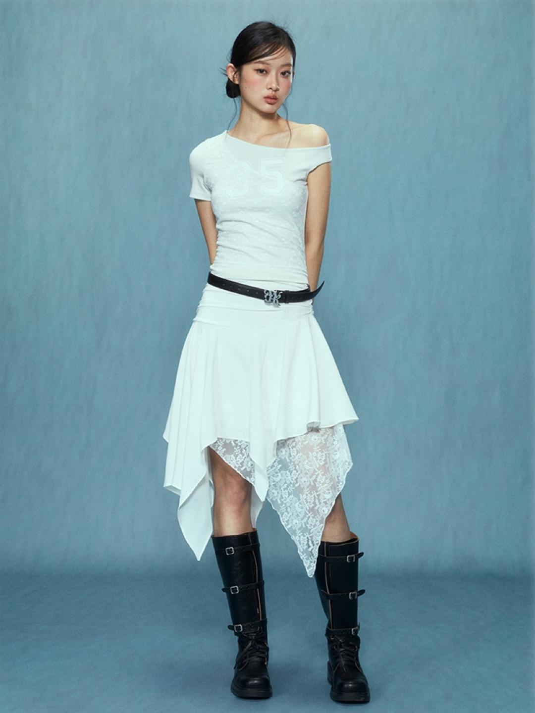 Weekendhub Lace Unbalanced Skirt