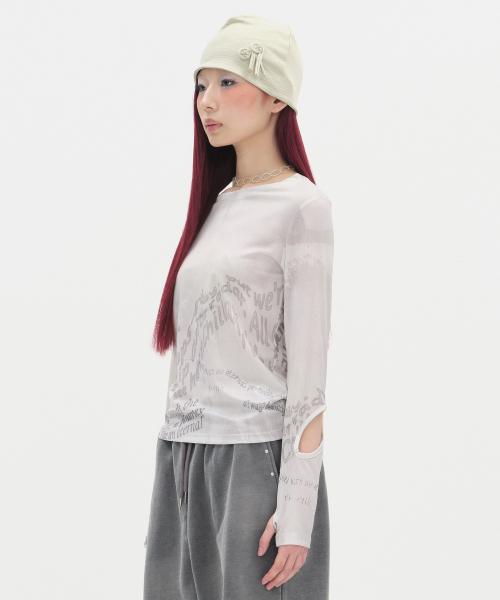 Ribbed Sleeve Cut Out Top [Gray]