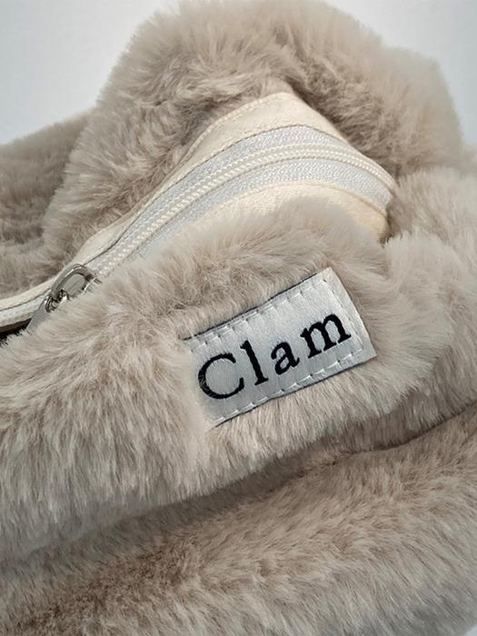 Clam round pouch _ Fur milk tea