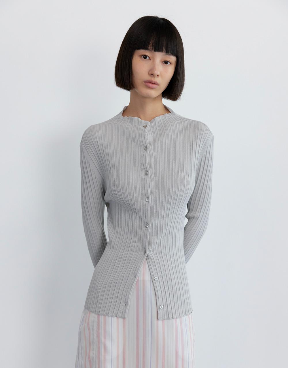 GBH APPAREL25SS MOCK-NECK PLEATS CARDIGAN LIGHT GREY