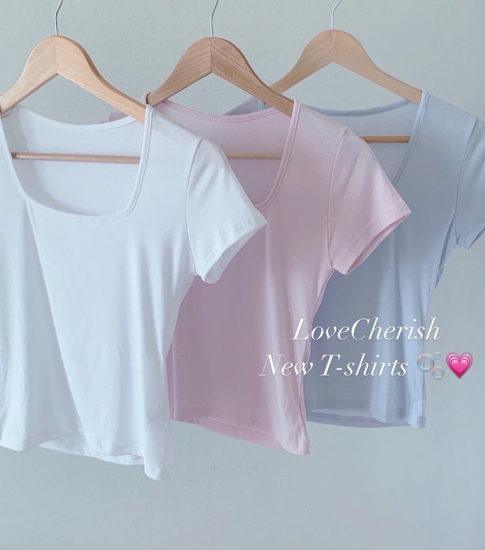 러체 [3col] Yuri T-shirts 연핑크 소라 화이트 스퀘어 여자 반팔티셔츠