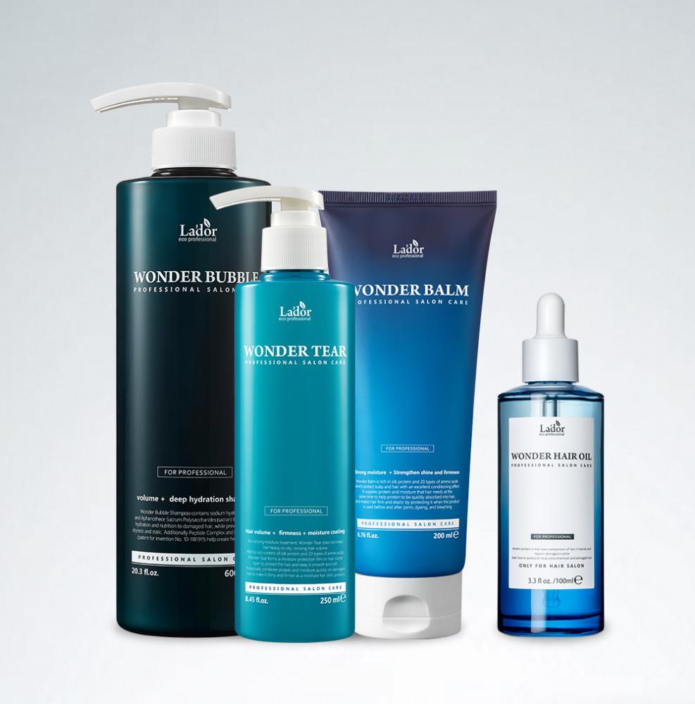 [살롱수분크리닉SET] 아도르 원더수분샴푸+원더밤+원더티어 100초 + 원더헤어오일 100ml 본품 증정