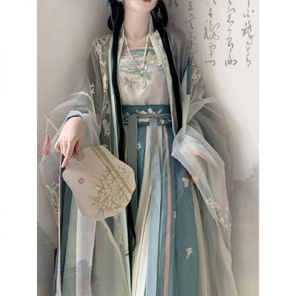 코스프레 멜빵이 의 빅 소매 블라우스와 그라데이션 자수 주름 치마 송 한푸 여성