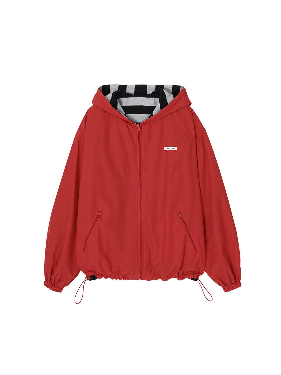 REVERSIBLE STRIPE HOODED WINDBREAKER_RED
