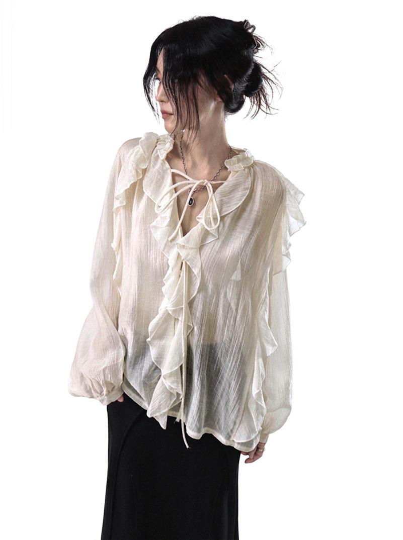 LATTE ROMANTIC RUFFLE FRILL SHEER BLOUSE 라떼 로맨틱 러플 프릴 시어 블라우스