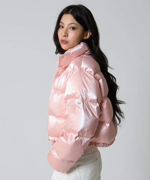 글로시 투웨이 크롭 푸퍼 패딩 자켓 핑크