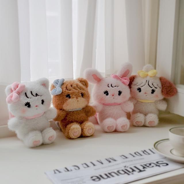 미코캐릭터즈 13cm 10cm 키링 봉제인형4종 라떼 무스 캐미 수플레 강아지 고양이 곰 토끼 일본캐릭터