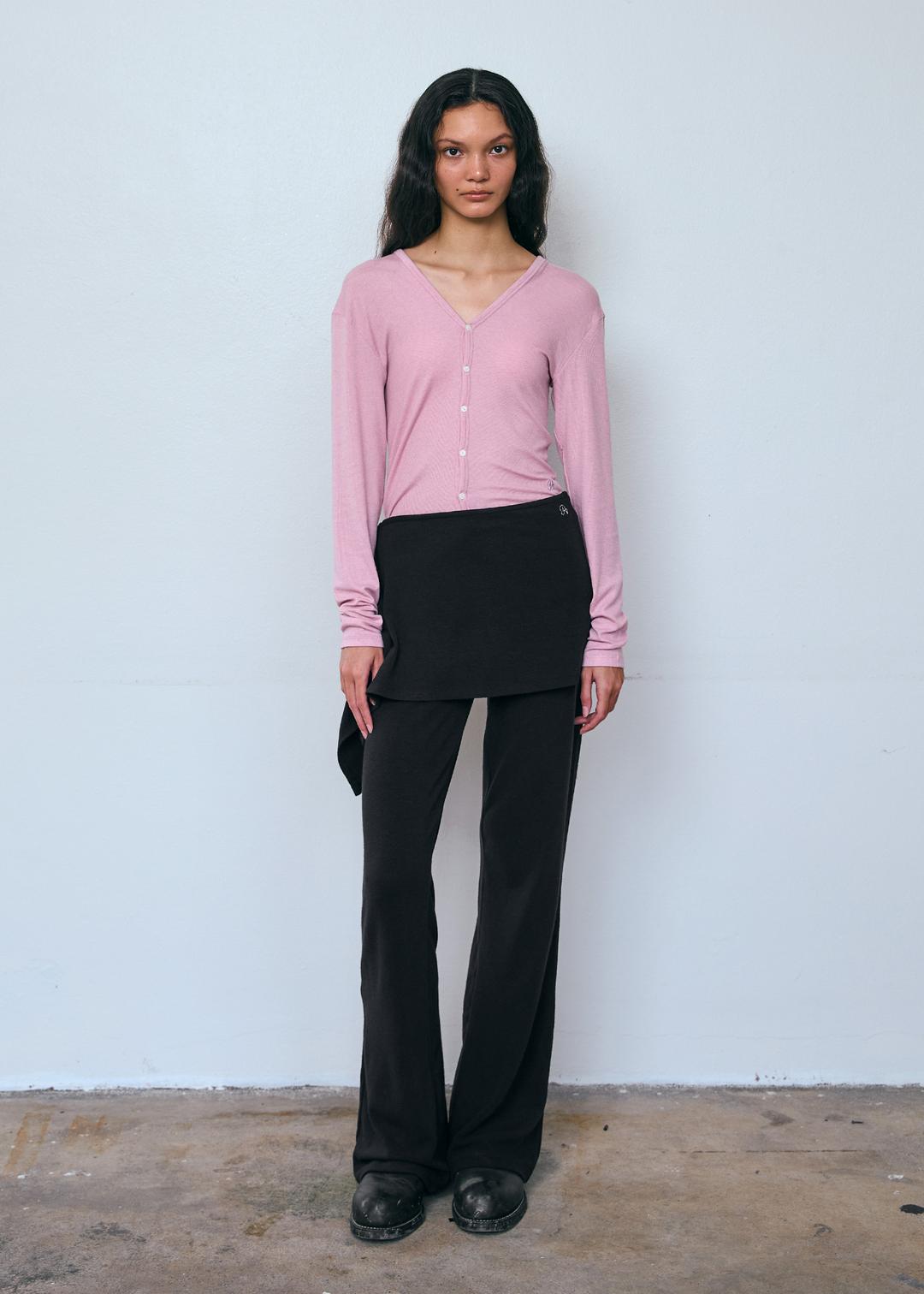 [SET] Button Layered Skirt Pants_Black