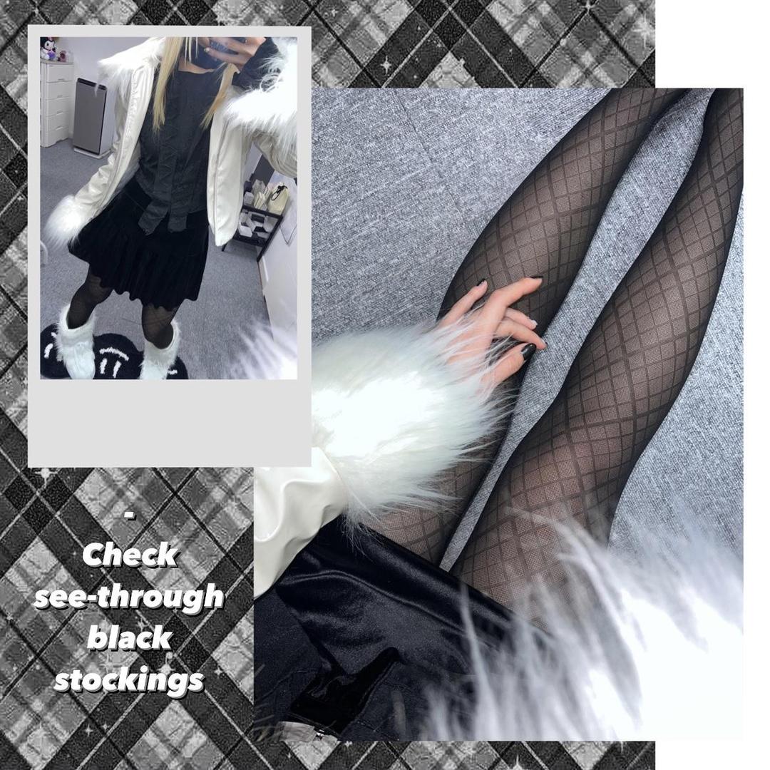Check see-through black stockings (1color)