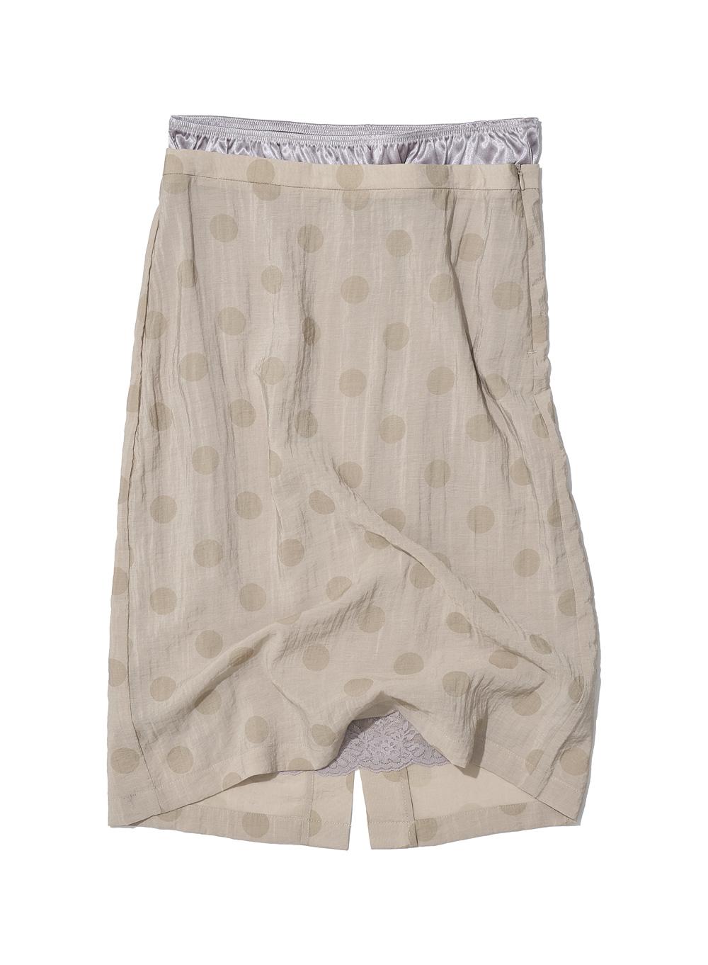 [WOMEN] 2 IN 1 DOT PRINTED SHEER MIDI SKIRT_BEIGE