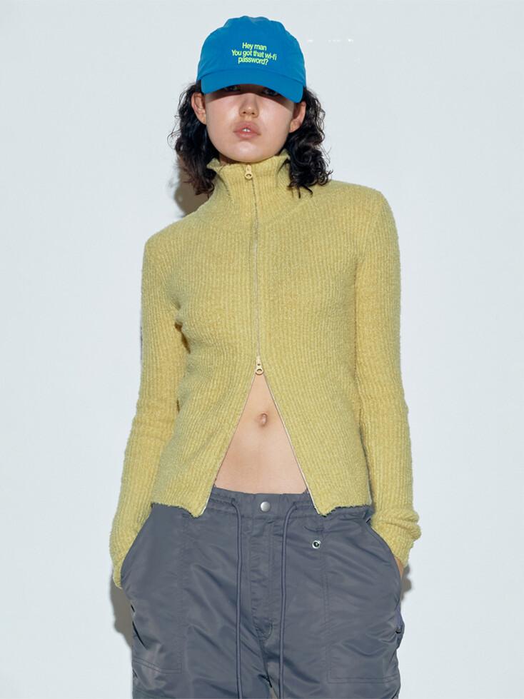 Boucle Knit Zip-Up Lemon