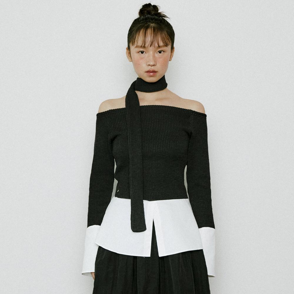 layered shirt off shoulder top (black)