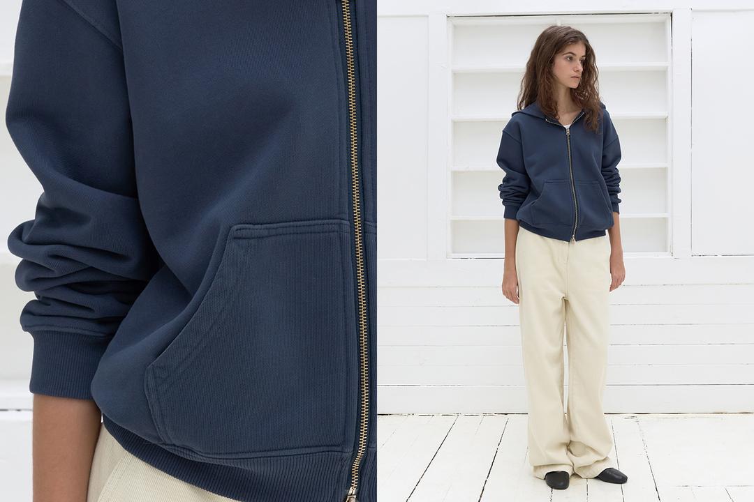 Washed vintage hoodie zip-up (deep blue)