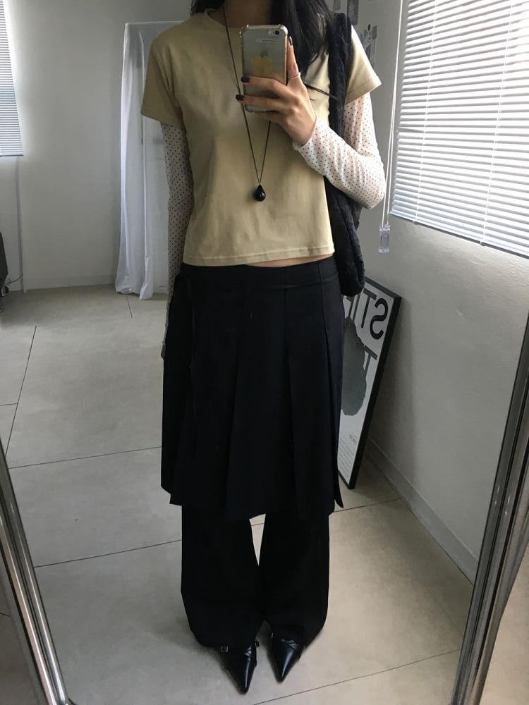 플리츠 스커트 부츠컷 팬츠 (2color)