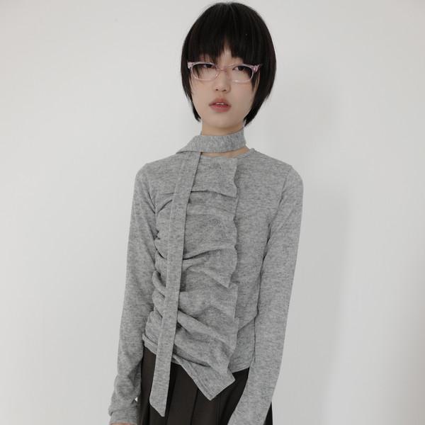 shirring cardigan with scarf (3c)