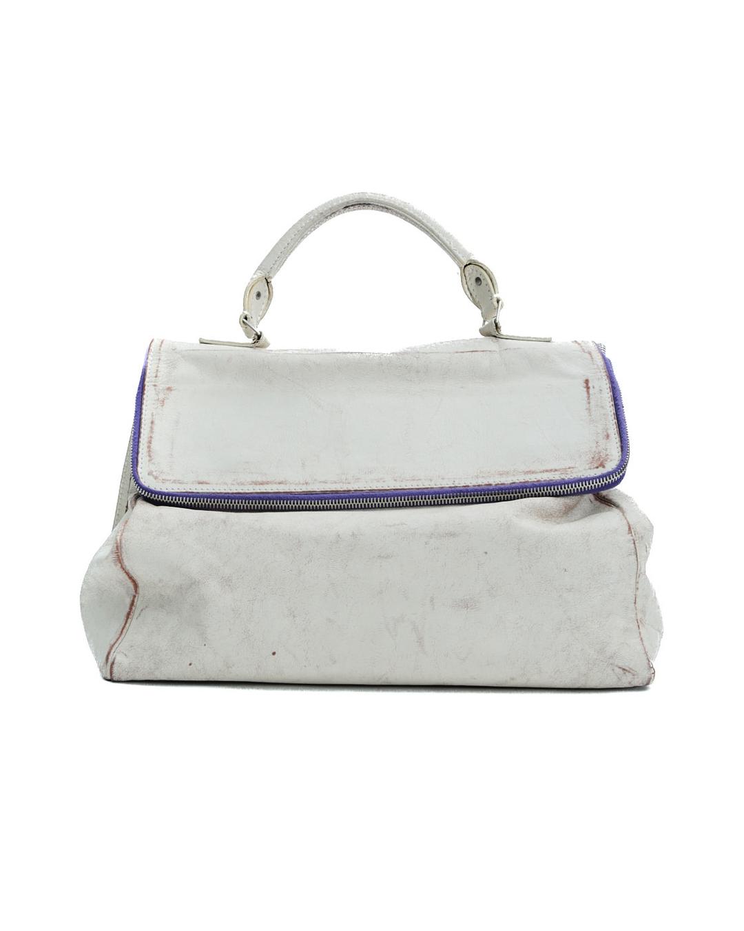 CREAM PAINTED LEATHER DISTRESSED HANDBAG - Anemonia