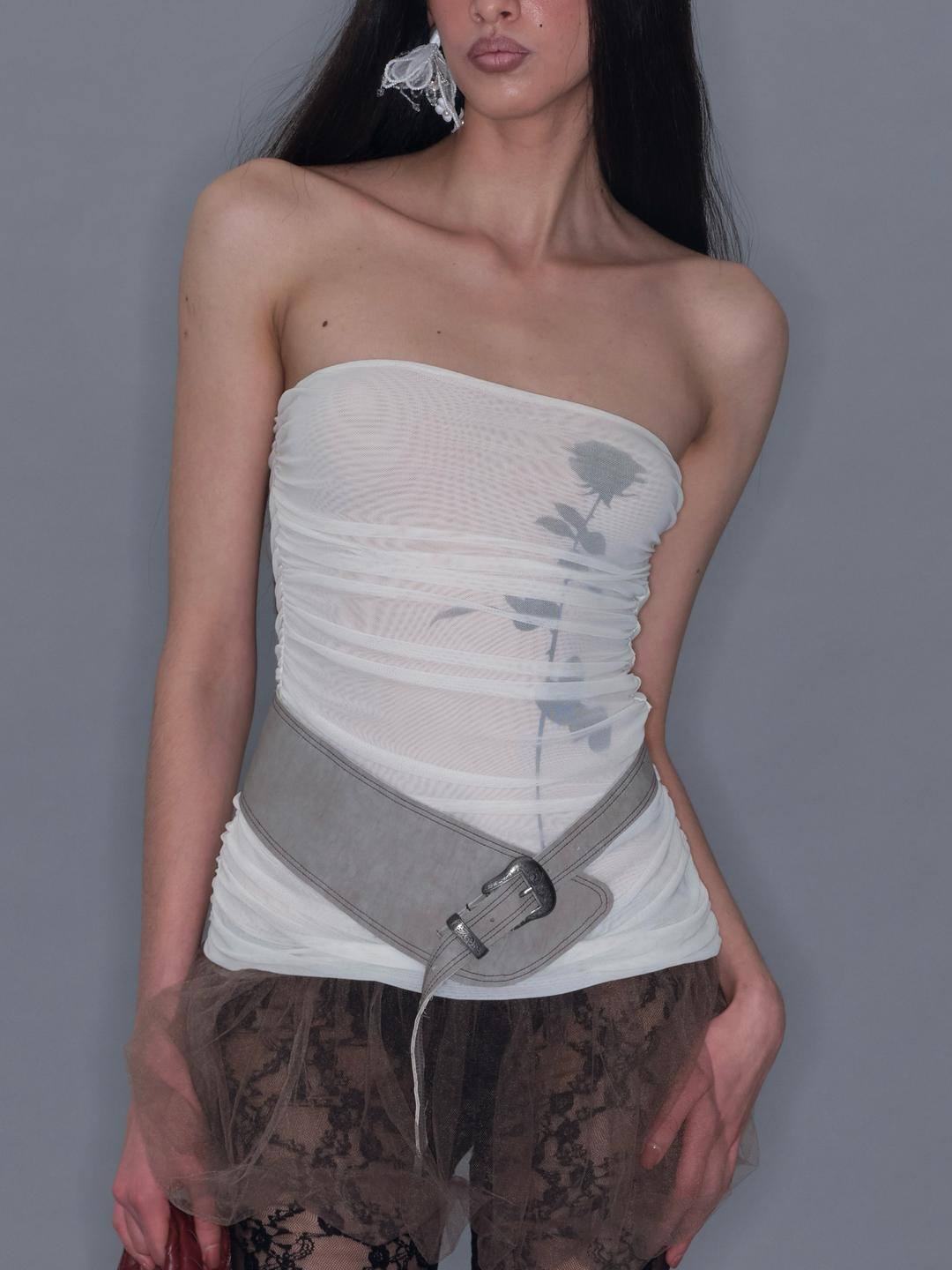 Sheer Bubble Hem Dress/ White