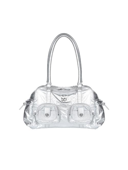 METAL LOGO POCKET SHOULDER BAG SILVER