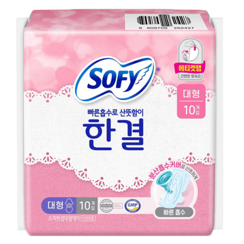 쏘피 바디피트 한결 생리대 날개형, 10개입, 대형, 1개 - 일반생리대 | 쿠팡