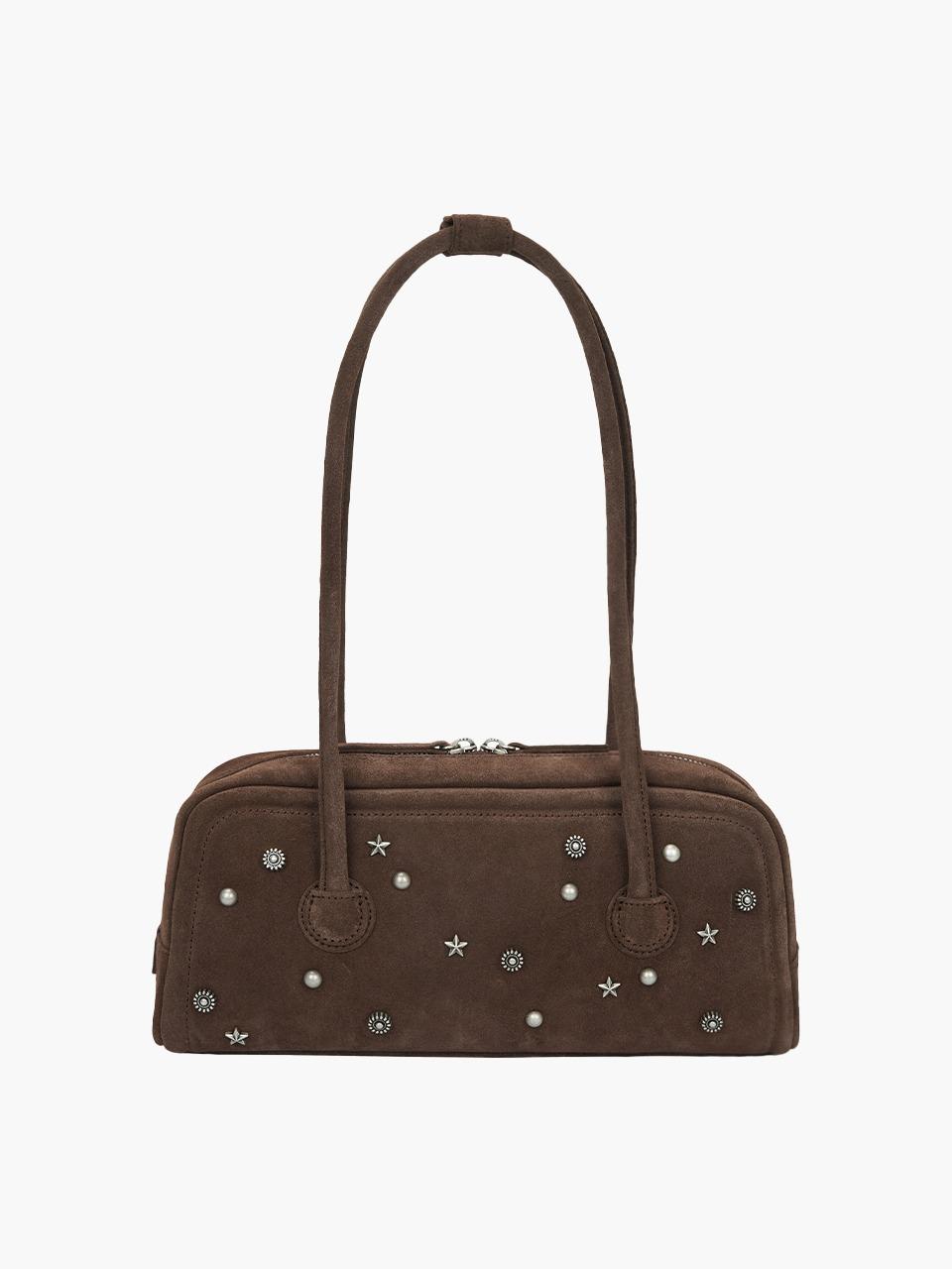 SOFT BAGUETTE BAG_choco brown studded suede