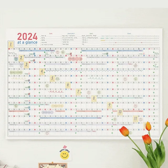 [💘할인행사/당일발송]비팬시 2024 릴레이 포스터 캘린더 (음력 연력 한장 낱장 대형 연간 달력 2024년)