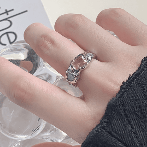 와이알유디 내추럴볼드 컬러지르콘 실버925반지 (핑크퍼플)